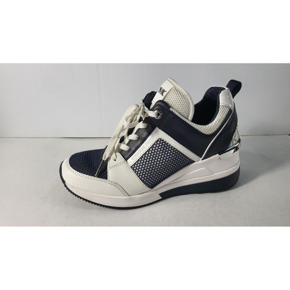 Michael Kors Wedge Sneakers Navy White Leather Accents Size 5.5 - Picture 10 of 10